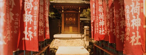 Framed Entrance of a shrine lined with flags, Tokyo Prefecture, Japan Print