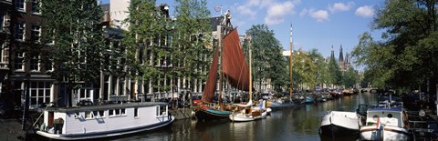 Framed Boats in a channel, Amsterdam, Netherlands Print