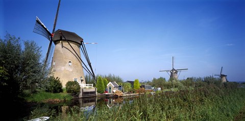 Framed Traditional windmills in a field, Netherlands Print