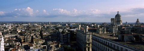 Framed High angle view of a city, Old Havana, Havana, Cuba (Blue Sky with Clouds) Print