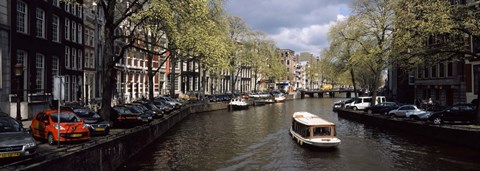 Framed Close up of Boats in a canal, Amsterdam, Netherlands Print