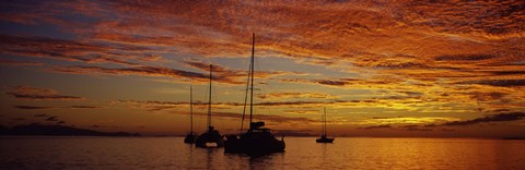 Framed Sailboats in the sea, Tahiti, French Polynesia Print