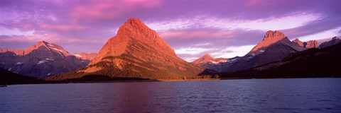 Framed Lake with mountains at dusk, Swiftcurrent Lake, Many Glacier, US Glacier National Park, Montana, USA Print