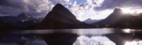 Framed Swiftcurrent Lake, Many Glacier, US Glacier National Park, Montana (cloudy sky) Print