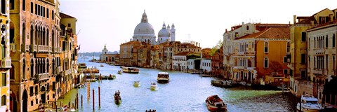 Framed Boats in a canal with a church in the background, Santa Maria della Salute, Grand Canal, Venice, Veneto, Italy Print
