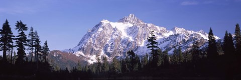Framed Mountain range covered with snow, Mt Shuksan, Picture Lake, North Cascades National Park, Washington State, USA Print