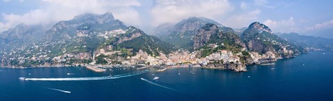 Framed Aerial view of towns, Amalfi, Atrani, Amalfi Coast, Salerno, Campania, Italy Print