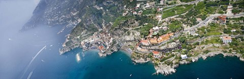 Framed Aerial view of a town, Atrani, Amalfi Coast, Salerno, Campania, Italy Print