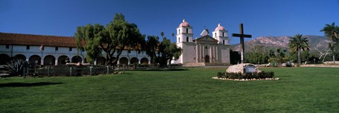 Framed Cross with a church in the background, Mission Santa Barbara, Santa Barbara, California, USA Print