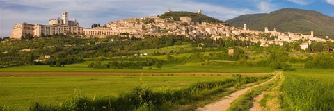 Framed Village on a hill, Assisi, Perugia Province, Umbria, Italy Print