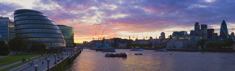 Framed City hall with office buildings at sunset, Thames River, London, England Print