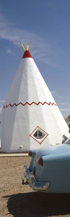 Framed Car with a teepee in the background, Wigwam Motel, Route 66, Holbrook, Navajo County, Arizona, USA Print