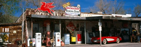 Framed Store with a gas station on the roadside, Route 66, Hackberry, Arizona Print
