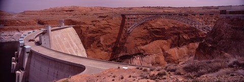Framed High angle view of a dam, Glen Canyon Dam, Lake Powell, Colorado River, Page, Arizona, USA Print