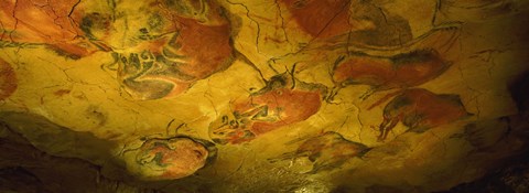 Framed Paleolithic paintings, Altamira Cave, Santillana del mar, Cantabria, Spain Print