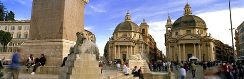 Framed Tourists in front of churches, Santa Maria Dei Miracoli, Santa Maria Di Montesanto, Piazza Del Popolo, Rome, Italy Print