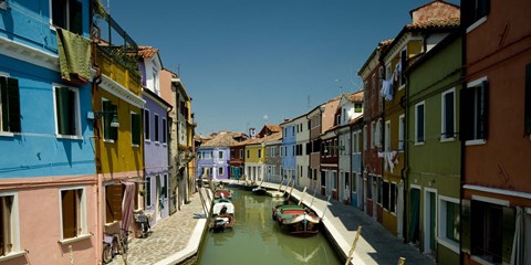 Framed Boats in a canal, Grand Canal, Burano, Venice, Italy Print