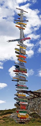Framed Sign post showing distances to various countries, Stanley, Falkland Islands Print