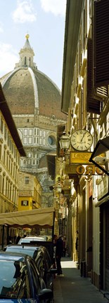 Framed Cars parked in a street with a cathedral in the background, Via Dei Servi, Duomo Santa Maria Del Fiore, Florence, Tuscany, Italy Print