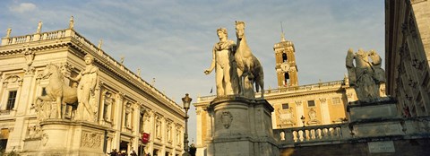 Framed Low angle view of a statues in front of a building, Piazza Del Campidoglio, Palazzo Senatorio, Rome, Italy Print