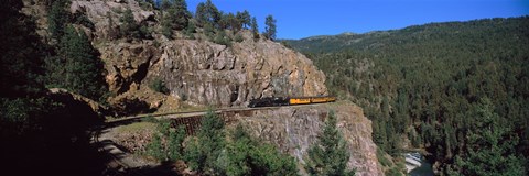 Framed Train moving on a railroad track, Durango And Silverton Narrow Gauge Railroad, Silverton, San Juan County, Colorado, USA Print