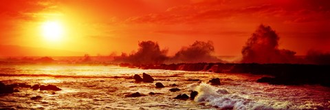 Framed Waves breaking on rocks in the ocean, Oahu, Hawaii Print