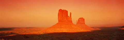 Framed Buttes at sunrise, The Mittens, Monument Valley Tribal Park, Monument Valley, Utah, USA Print