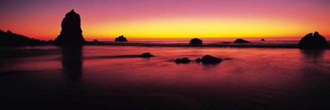 Framed Sunset over rocks in the ocean, Big Sur, California, USA Print
