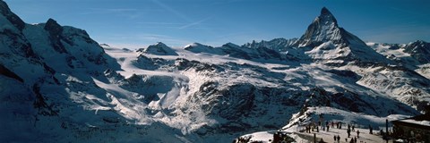 Framed Skiers on mountains in winter, Matterhorn, Switzerland Print