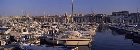 Framed Boats docked at a harbor, Marseille, Bouches-Du-Rhone, Provence-Alpes-Cote d&#39;Azur, France Print