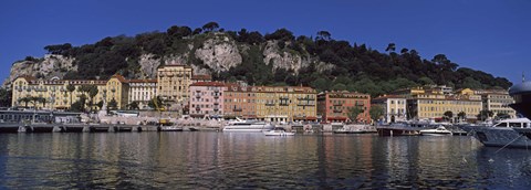 Framed Boats docked at a port, English Promenade, Nice, Alpes-Maritimes, Provence-Alpes-Cote d&#39;Azur, France Print