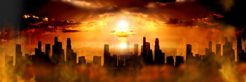 Framed Nuclear blast behind city Print