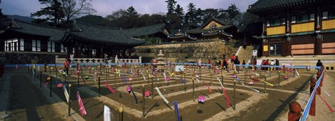 Framed Tourists at a temple, Haeinsa Temple, Kayasan Mountains, Gyeongsang Province, South Korea Print