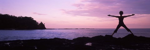 Framed Rear view of a woman exercising on the coast, La Punta, Papagayo Peninsula, Costa Rica Print