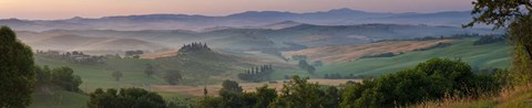 Framed Farmhouse in valley, Val d&#39;Orcia, Tuscany, Italy Print