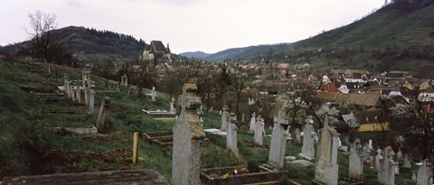 Framed Tombstones in a cemetery, Saxon Church, Biertan, Sibiu County, Transylvania, Romania Print