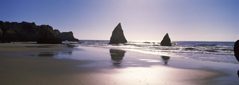 Framed Rock formations in the ocean, Alvor Beach, Algarve, Portugal Print
