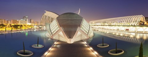 Framed Opera house lit up at night, Ciutat De Les Arts I Les Ciencies, Valencia, Spain Print