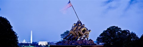 Framed Iwo Jima Memorial at dusk with Washington Monument in the background, Arlington National Cemetery, Arlington, Virginia, USA Print