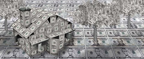 Framed Dollar house with money tree Print