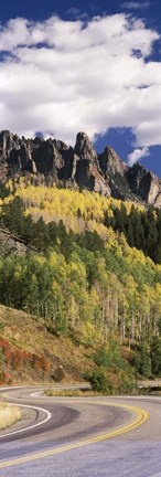 Framed Winding road passing through mountains, Jackson Guard Station, Ridgway, Colorado, USA Print
