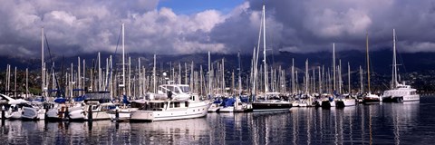 Framed Boats at a harbor, Santa Barbara Harbor, Santa Barbara, California, USA Print