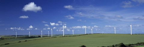 Framed Wind turbines in a farm, Newlyn Downs, Cornwall, England Print