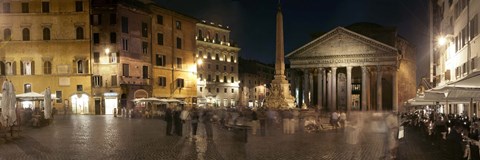 Framed Town square with buildings lit up at night, Pantheon Rome, Piazza Della Rotonda, Rome, Lazio, Italy Print