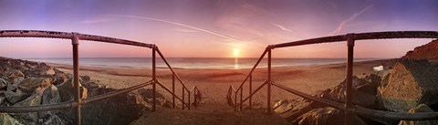 Framed Staircase leading towards a beach, California, Norfolk, England Print