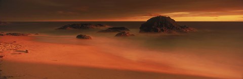 Framed Rock formations on the beach, Laguna Beach, California, USA Print