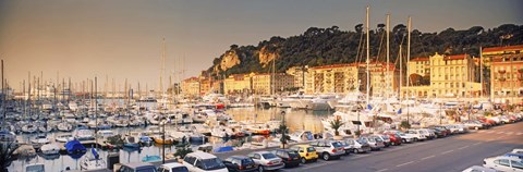 Framed Port of Nice lined by old houses and filled with new yachts, Nice, Alpes-Maritimes, Provence-Alpes-Cote d&#39;Azur, France Print