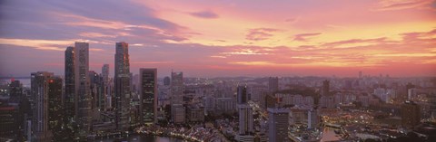 Framed High angle view of a city at sunset, Singapore City, Singapore Print