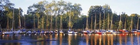 Framed Sailboats moored at a dock, Langholmens Canal, Stockholm, Sweden Print