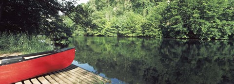 Framed Canoe on a boardwalk in a river, Neckar River, Horb Am Neckar, Baden-Wurttemberg, Germany Print